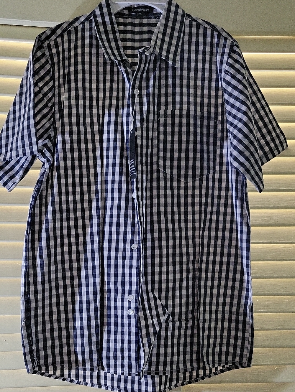 Boy's Short-Sleeve Gingham Button-Up Shirt - Black/White